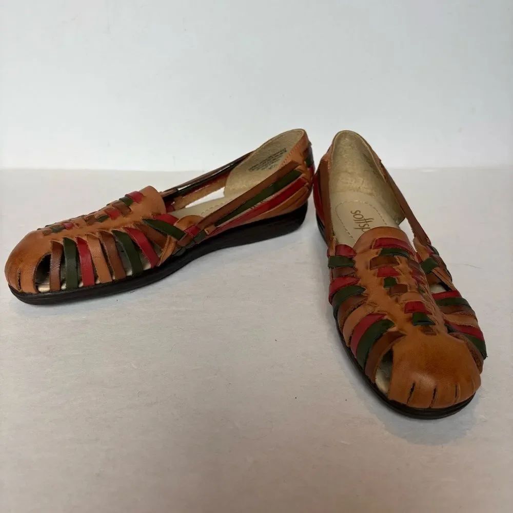 Softspots Women's Brown and Red Huarche Woven Leather Flats Size 7M Look New!!